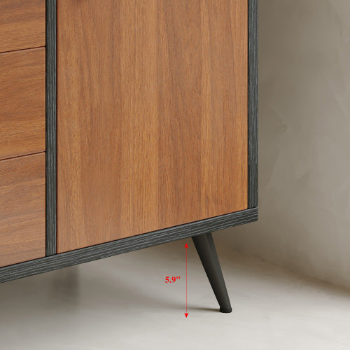 Bathroom Vanity with Sink, Black and Walnut Freestanding Bathroom Cabinet with 4 Drawers, Marble Top Modern Vanity