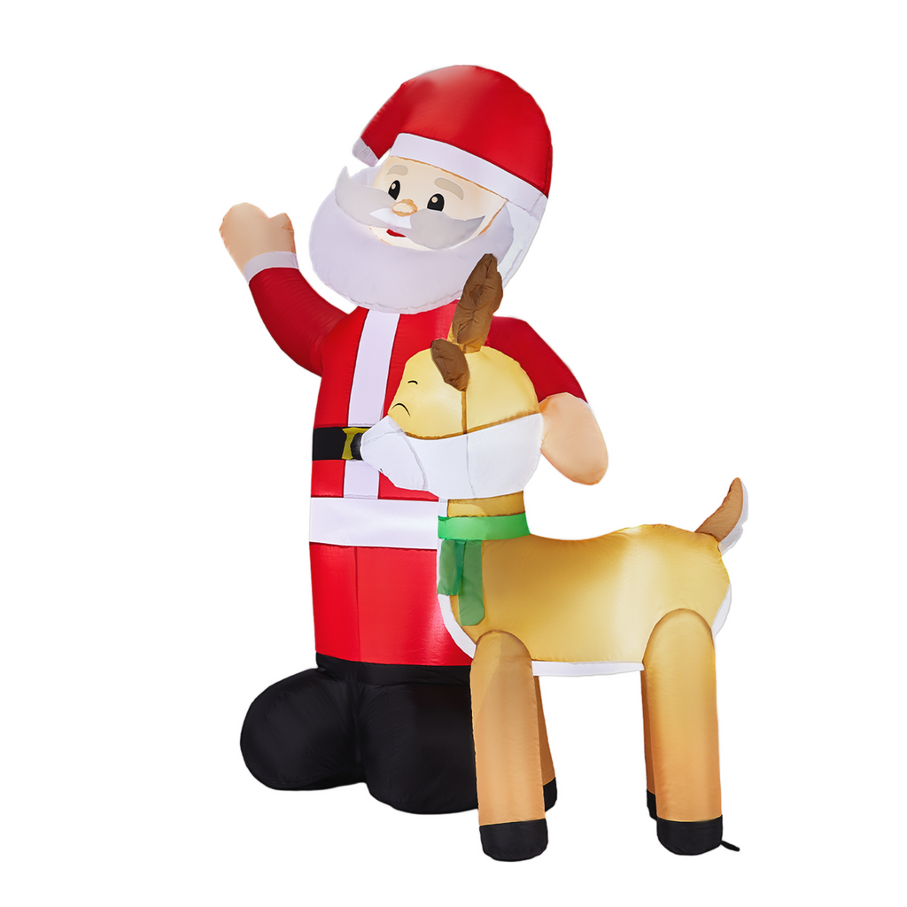 AEELLEEA-Christmas Inflatable Santa & Reindeer Decoration with Built-in LED Lights, Large 74.8 FT Tall