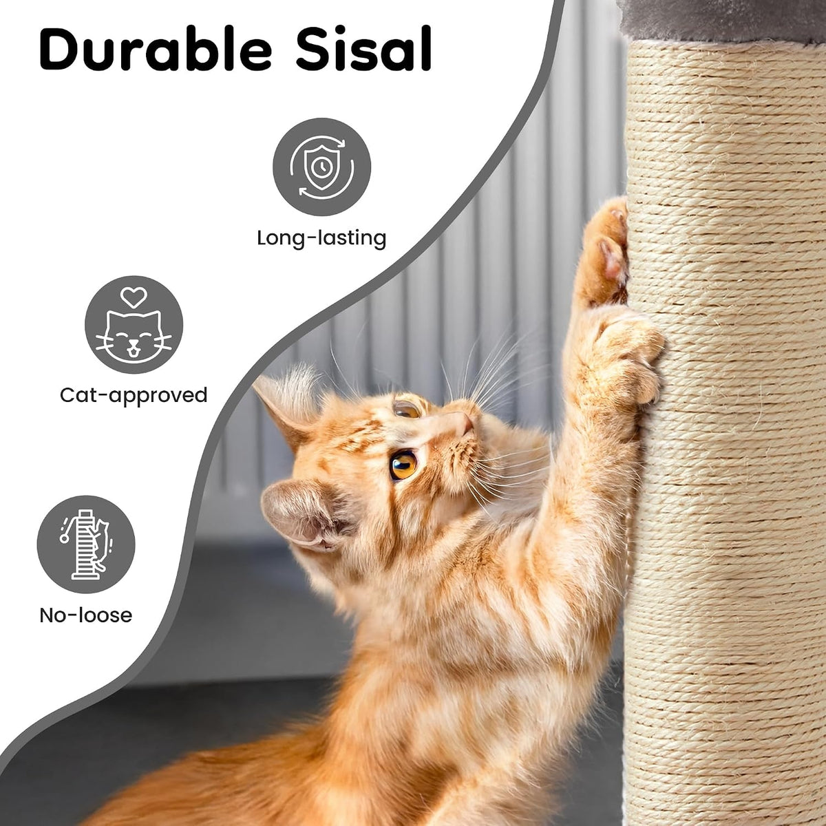 22" Cat Scratching Post, Sisal Scratcher with Interactive Hanging Toy, Monster Design for Indoor Cats, Fits Kittens & Large Cats, Grey