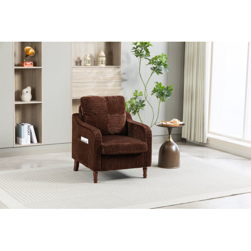 AEELLEEA Mid Century Corduroy Accent Chair, Armchair with Solid Wood Legs & Side Pocket