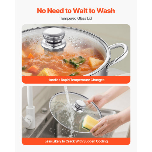 12 Quart Stainless Steel Stock Pot with Glass Lid, 11.4 L Soup Pot Induction Compatible for Gas Electric Ceramic Cooktop