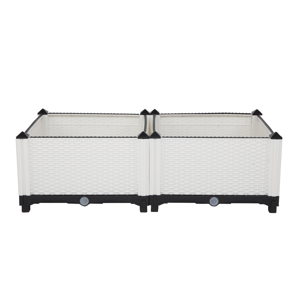 AEELLEEA-2Pcs Free Splicing Injection Planting Box, White Rattan Texture Plastic Raised Garden Planter for Balcony Patio Herb Vegetable Growing
