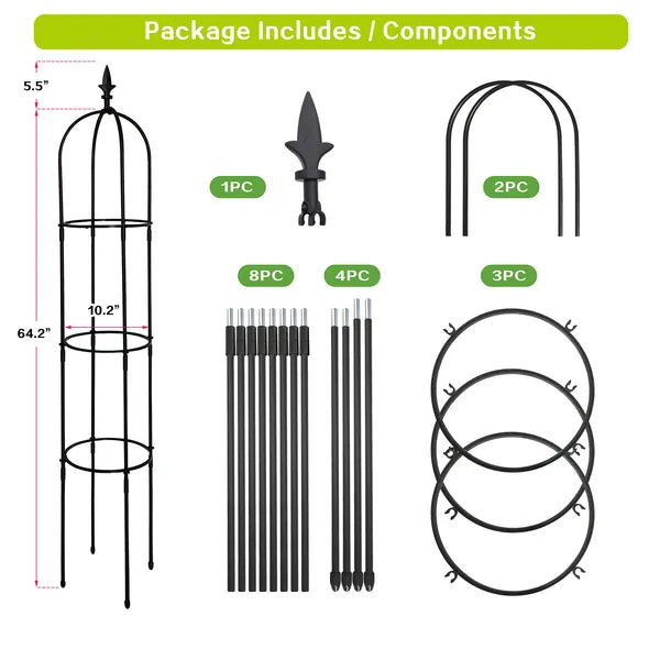 AEELLEEA Garden Obelisk Trellis 64.2" H x 10.2" W, Rustproof Adjustable Height Metal Plant Support for Climbing Roses Vines