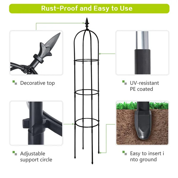 AEELLEEA Garden Obelisk Trellis 64.2" H x 10.2" W, Rustproof Adjustable Height Metal Plant Support for Climbing Roses Vines
