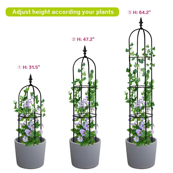 AEELLEEA Garden Obelisk Trellis 64.2" H x 10.2" W, Rustproof Adjustable Height Metal Plant Support for Climbing Roses Vines