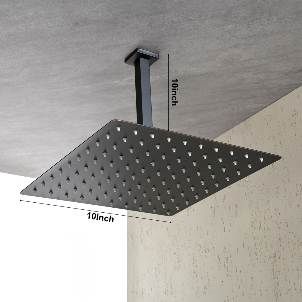 AEELLEEA 10 Inch Square Rain Shower Head with 10in Ceiling Mount Arm, Oil Rubbed Bronze Overhead Rainfall Shower for Bathroom