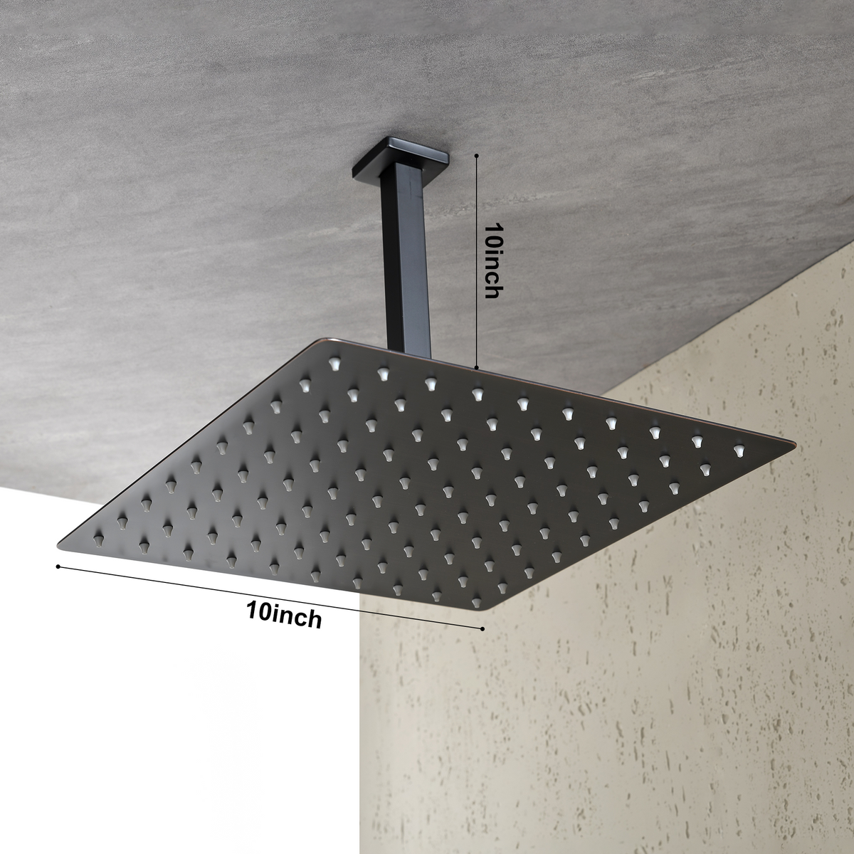 AEELLEEA 10 Inch Square Rain Shower Head with 10in Ceiling Mount Arm, Oil Rubbed Bronze Overhead Rainfall Shower for Bathroom