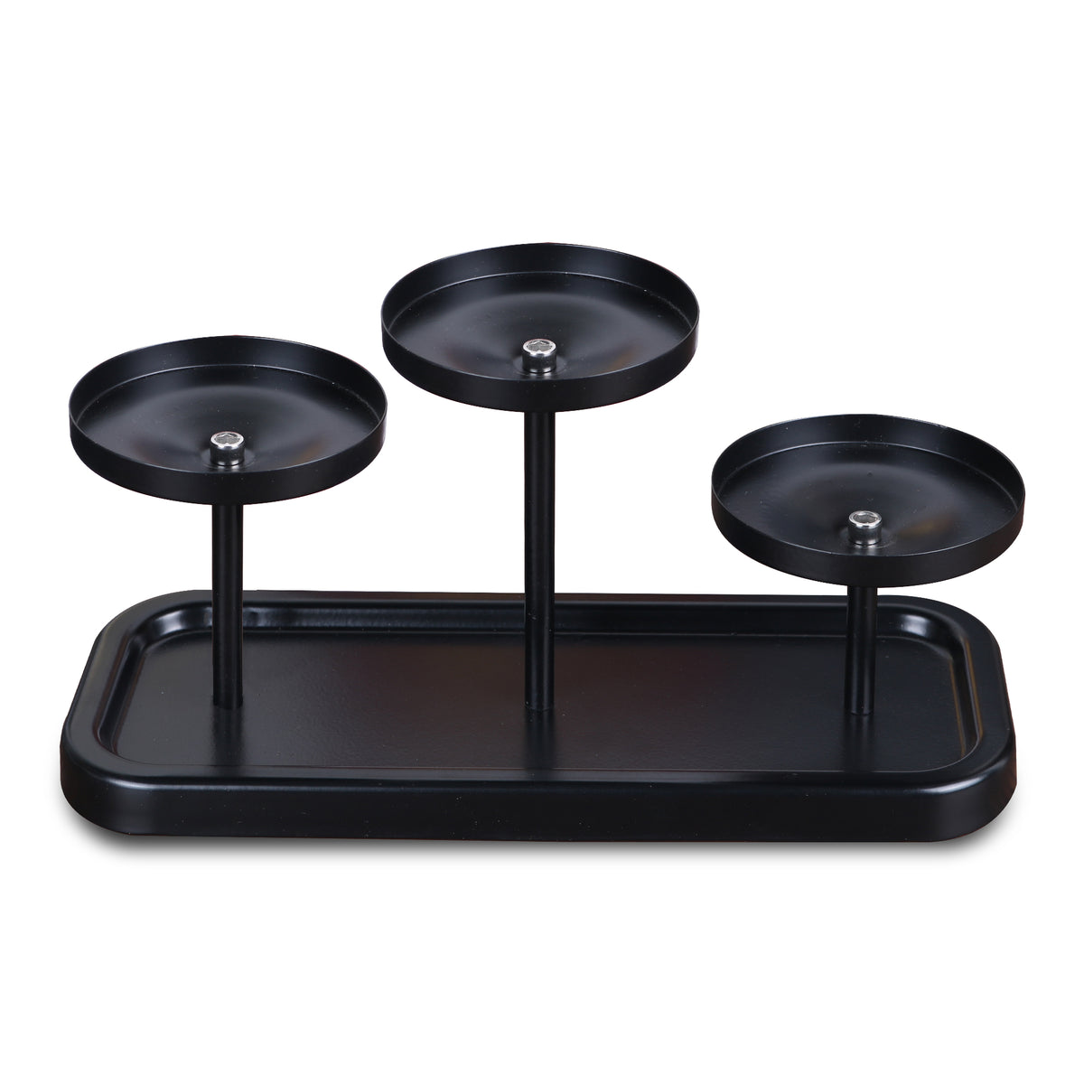 3-Arms Black Metal Pillar Candle Holder Tray, Set of 3 Candlestick Holders, Table Centerpiece Decor for Dining Room