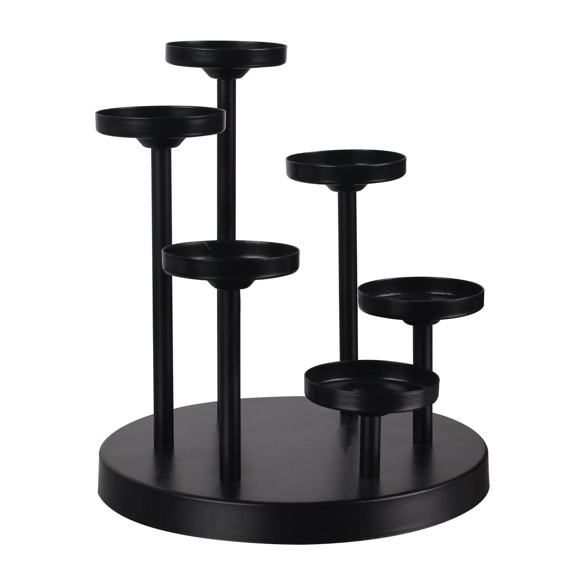 6-Arms Black Metal Tealight Candle Holder Tray, Set of 6 Candlestick Holders, Table Centerpiece Decor for Dining Room