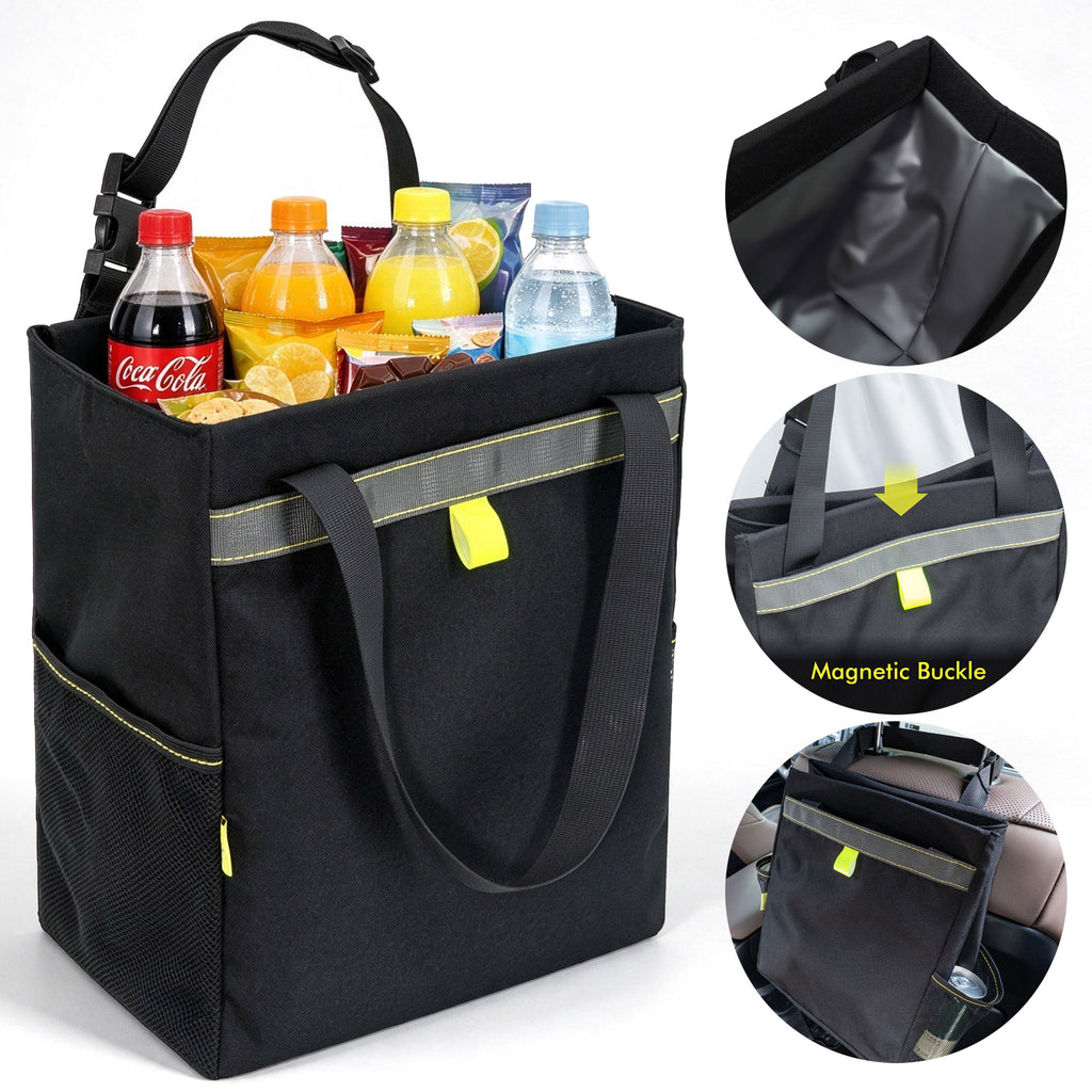 Car Seat Back Organizer Cooler Bag, Insulated Hanging Storage Tote for Drinks Snacks, Multi-Pocket Auto Interior Storage for Travel Road Trip