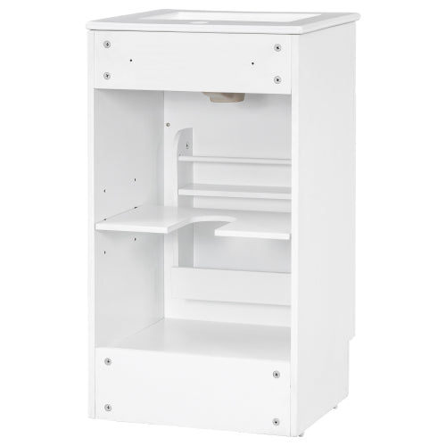 White Bathroom Vanity with Sink 18 Inch, Freestanding Small Bathroom Cabinet with Ceramic Basin, Soft Close Door