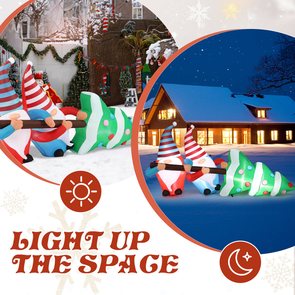AEELLEEA-Christmas Inflatable Decoration, Two Cute Gnomes Pulling Christmas Tree with LED Lights