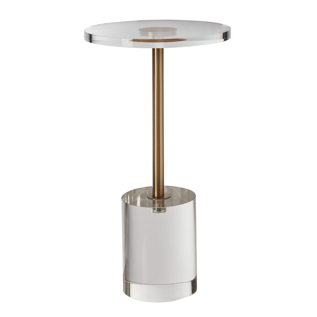 AEELLEEA Clear Acrylic End Table, 11.9 in Round Side Table with Gold Metal Accent, 21.4 in Tall, for Living Room & Bedroom