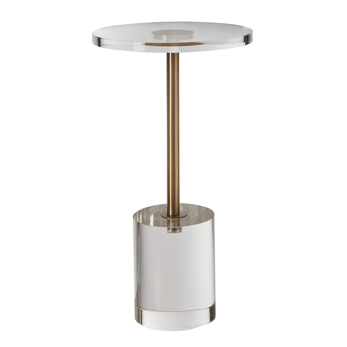 AEELLEEA Clear Acrylic End Table, 11.9 in Round Side Table with Gold Metal Accent, 21.4 in Tall, for Living Room & Bedroom