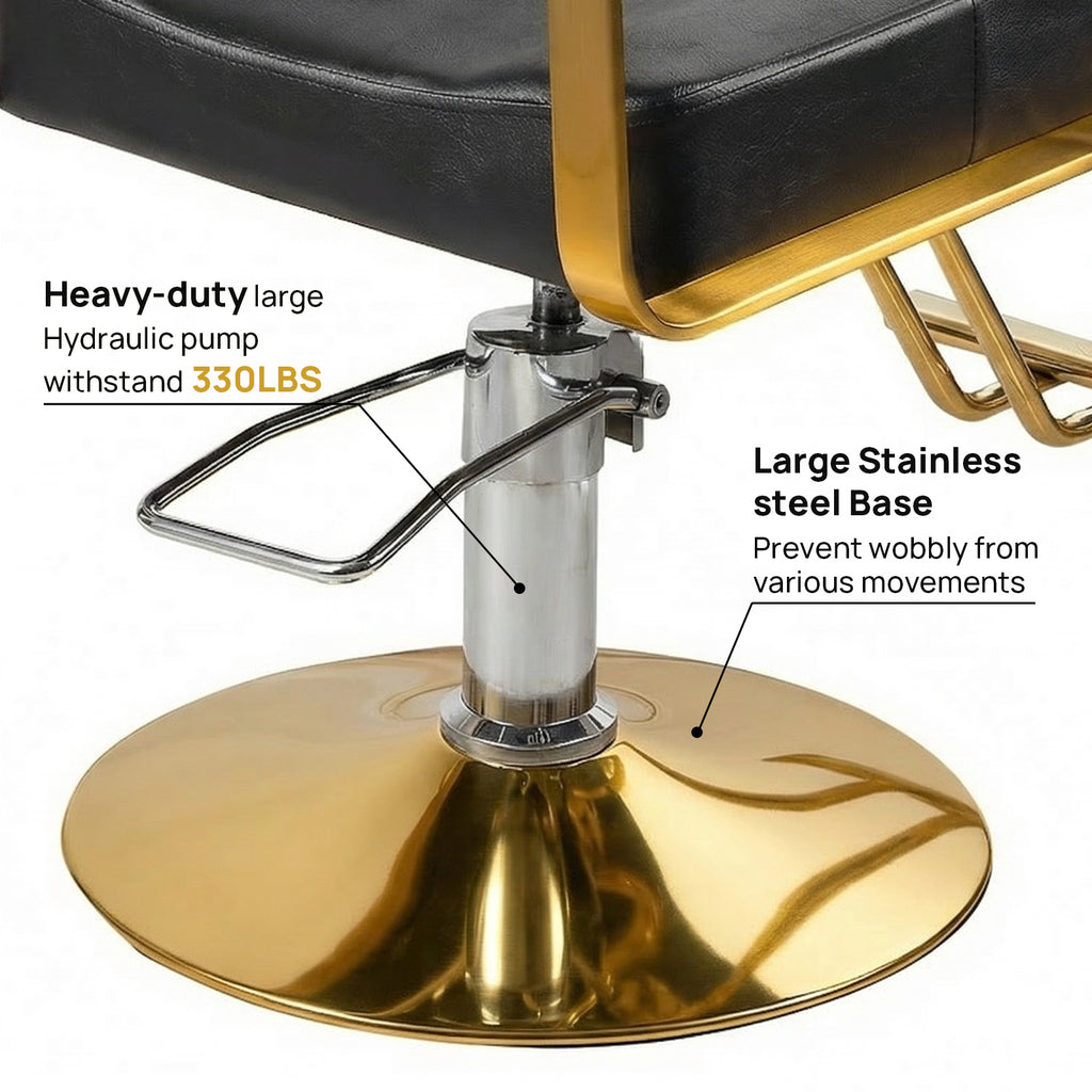 AEELLEEA 39.37" Salon Barber Chair, Black PU Leather Gold Frame, Hydraulic Adjustable Styling Chair for Hair Salon