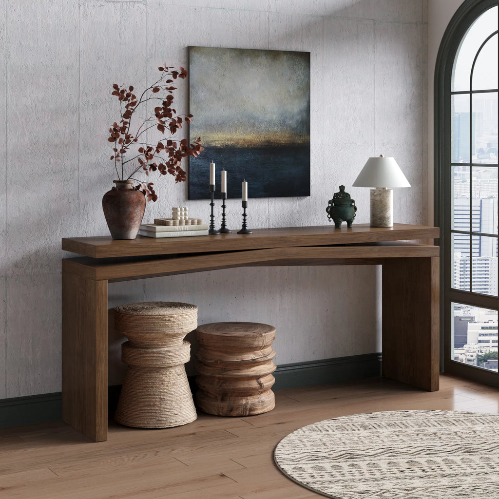 Rustic Farmhouse 65 Inch Console Table, Antique Brown Wood Veneer Sofa Table for Entryway & Living Room