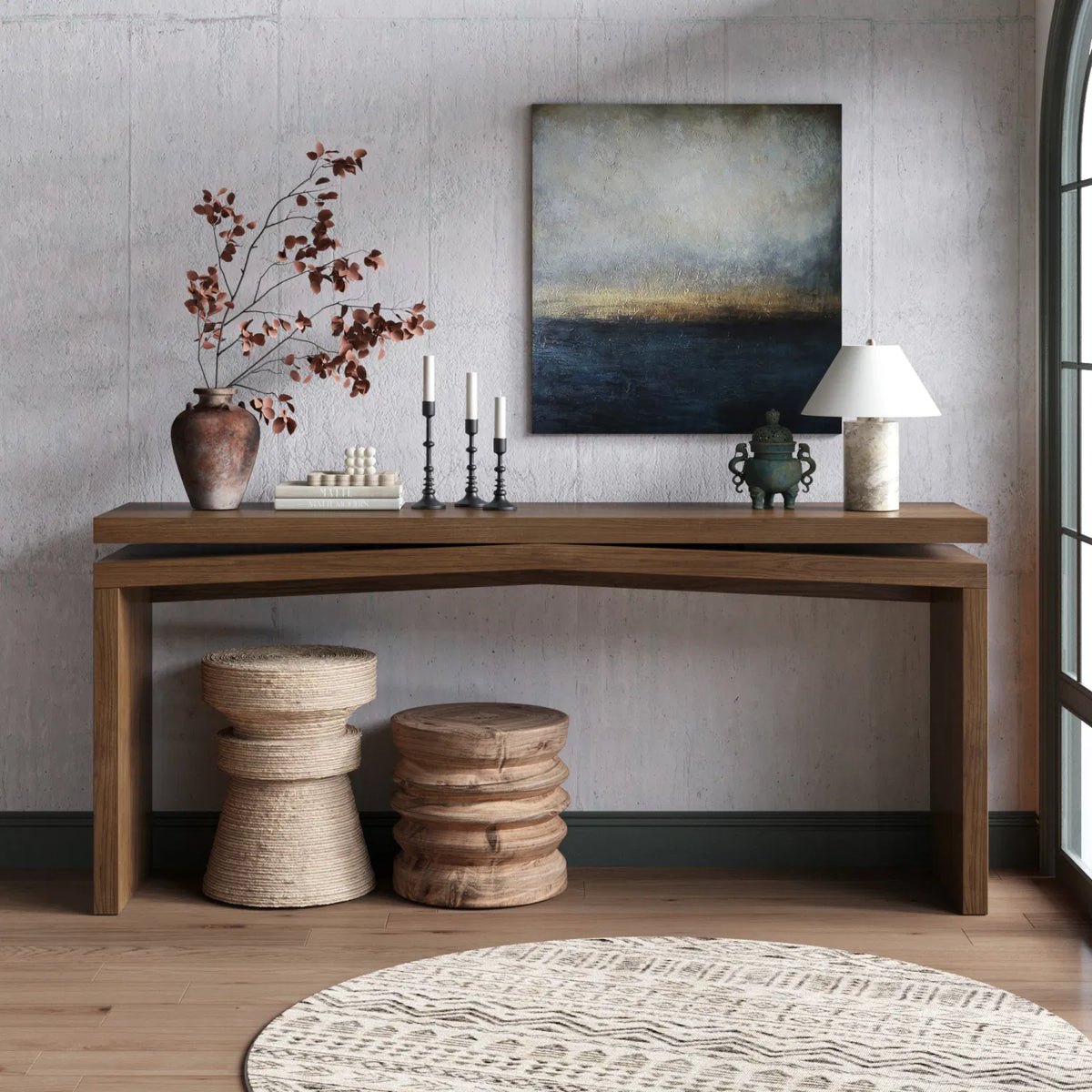 Rustic Farmhouse 65 Inch Console Table, Antique Brown Wood Veneer Sofa Table for Entryway & Living Room