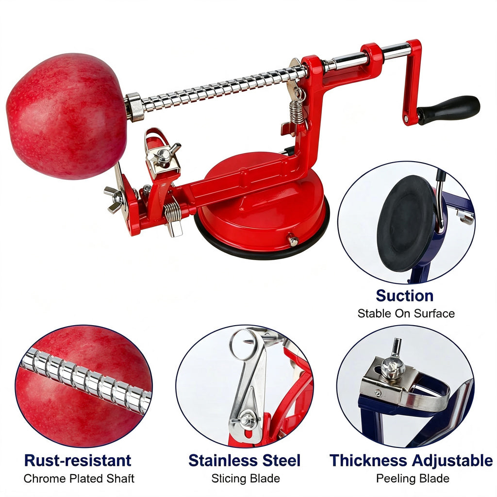 3 in 1 Apple Peeler Slicer Corer, Manual Hand Crank Fruit Peeler with Strong Suction Base, Stainless Steel Blade for Apple Potato
