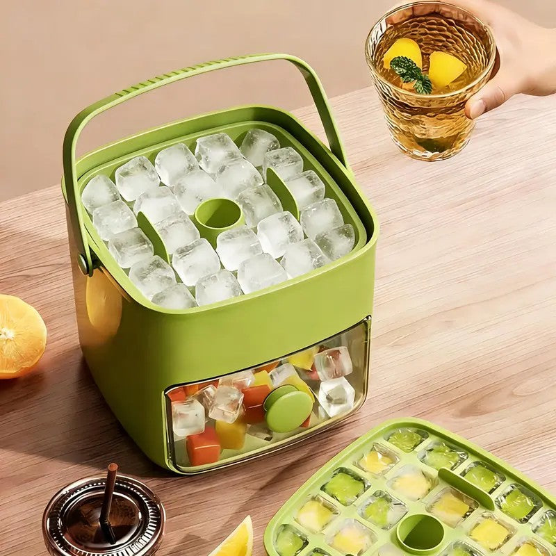 ce Cube Tray with Lid and Storage Bin, Ice Trays for Freezer, Reusable Ice Maker Mold with Ice Container and Ice Tongs, Green