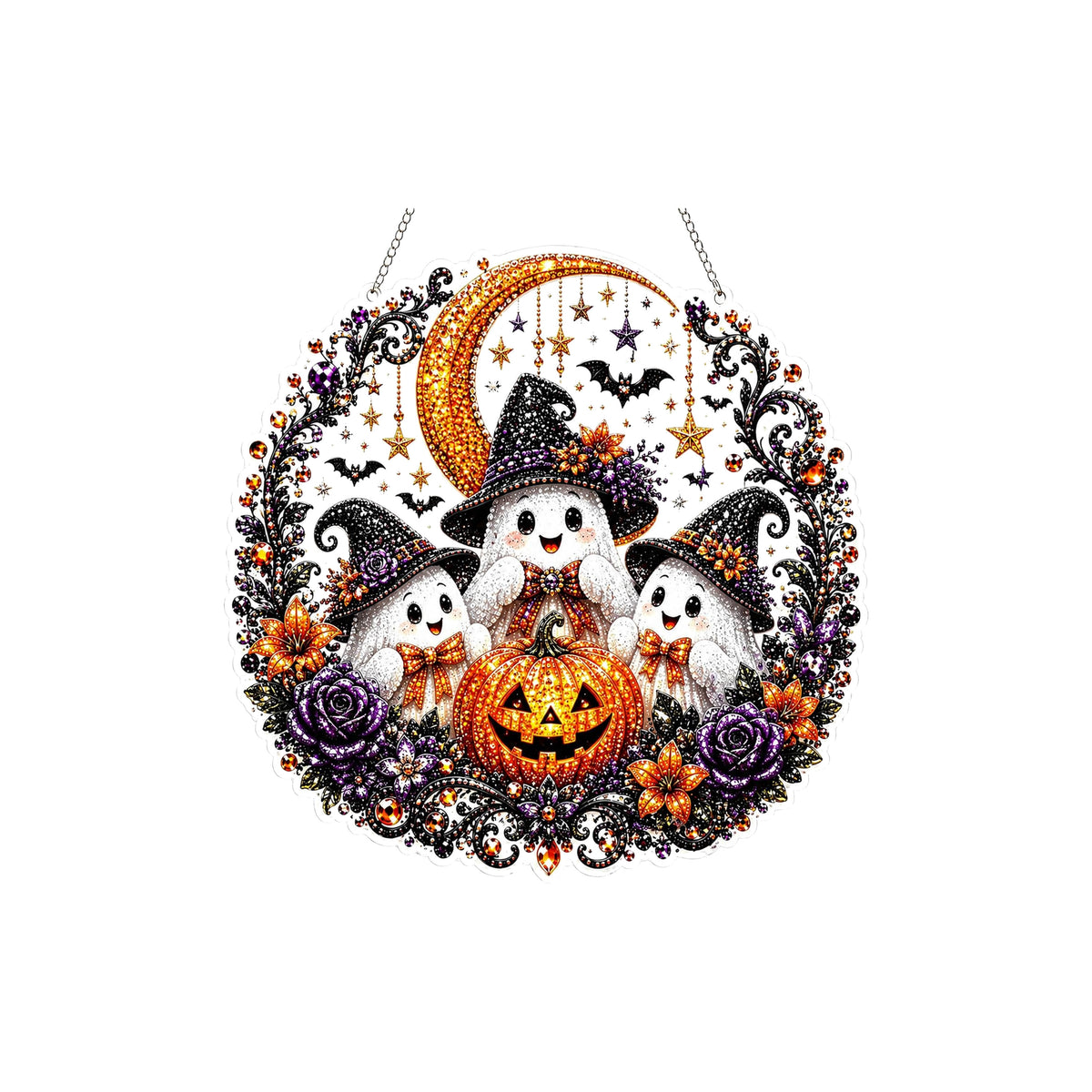 Halloween Diamond Art Hanging Set - Ghost Trio Halloween Christmas Decorative Home Diy Interacting Couple And Child Set