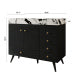 Black Bathroom Vanity with Sink, Modern Freestanding Cabinet with Black Vein Marble Top, 2 Doors and 4 Drawers, Gold Knobs