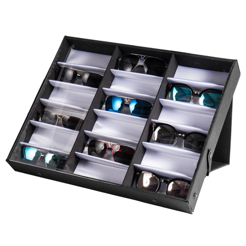 AEELLEEA-18 Slots Sunglasses Organizer Storage Case Tray, Eyewear Display Holder for Eyeglasses & Sunglasses, Large Capacity Glasses Collection Box for Home, Shop Display