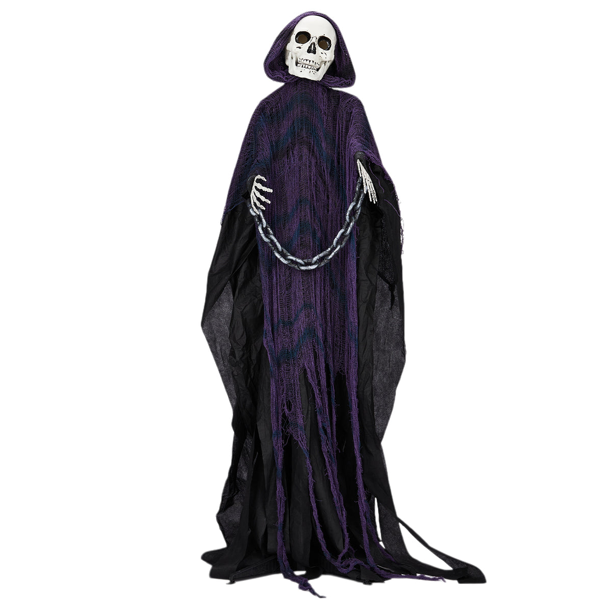 Halloween Decoration 6FT Animated Grim Reaper  – Sound-Activated with Glowing Red Eyes, Moving Head & Hands, Horror Voice & Scream, Battery-Powered for Indoor/Outdoor Yard, Haunted House. Does Not Contain Batteries.