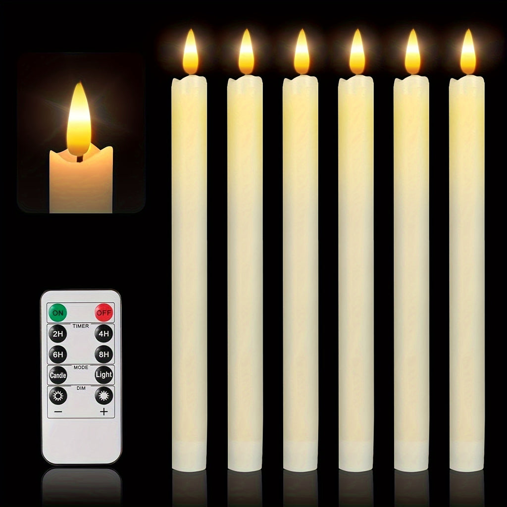 Flameless LED Flickering Taper Candles with Remote Timer Dimmer, Battery Operated Window Candles, 9.5 Inches 6 Pcs - Perfect for Christmas, Wedding & Valentine's Day Decor