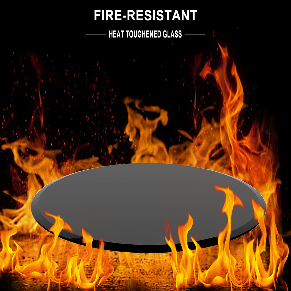 AEELLEEA 32 in Round Black Tempered Glass Table Top, 0.4 in Thick Beveled Edge Replacement Top for Coffee & Dining Tables