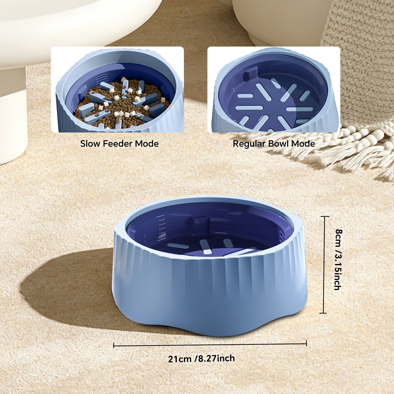 2-in-1 Convertible Slow Feeder Dog Bowl, Regular and Slow Mode for Fast Eaters, Anti-Bloat, Interactive Puzzle, Non-Slip for Small Medium Large Breed Dogs, Cats, Puppies, Pets, Creamy White