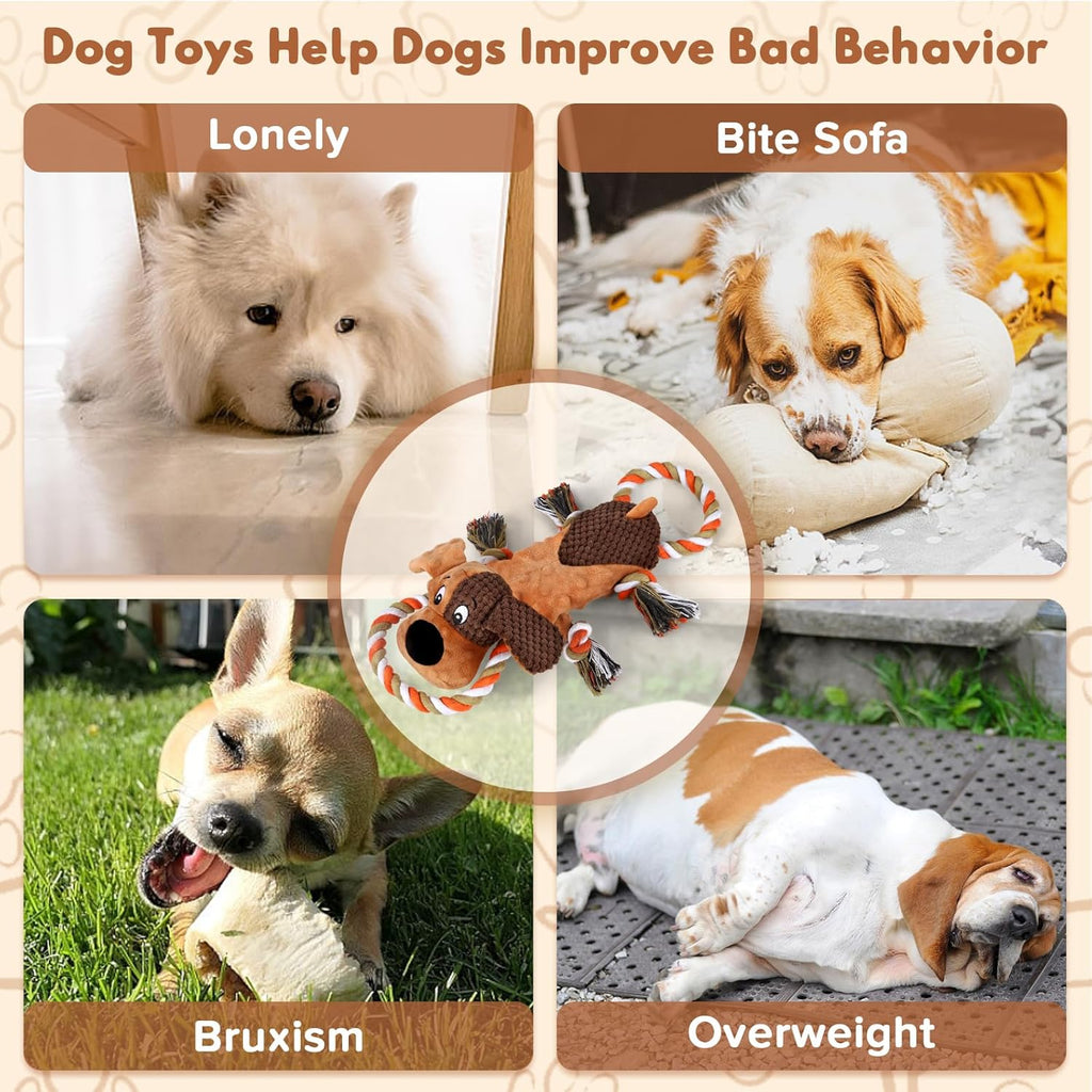 Squeaky Dog Toys, Tug of War Dog Toy for Large Dogs, Plush Puppy Toys with Pull Rope, Interactive Dog Toys for Small, Middle, and Big Dogs