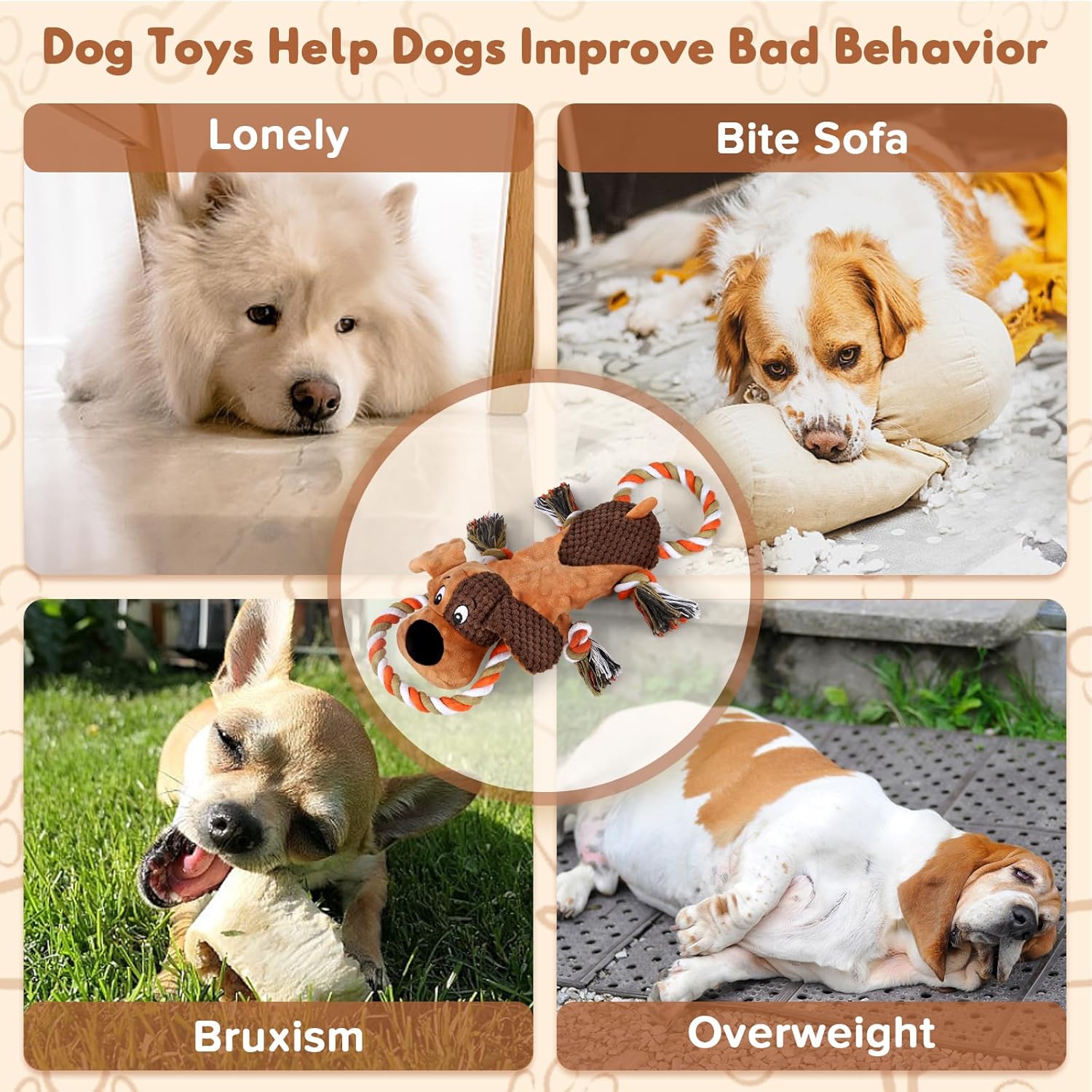 Squeaky Dog Toys, Tug of War Dog Toy for Large Dogs, Plush Puppy Toys with Pull Rope, Interactive Dog Toys for Small, Middle, and Big Dogs