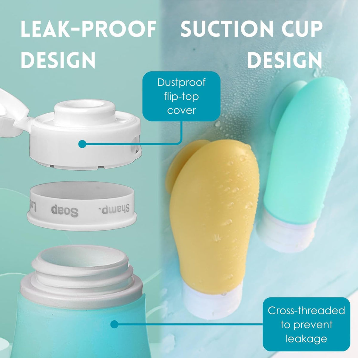 Silicone Travel Bottles Set, Refillable Leak Proof Toiletry Containers with Clear Cosmetic Bag for Shampoo Lotion Skincare