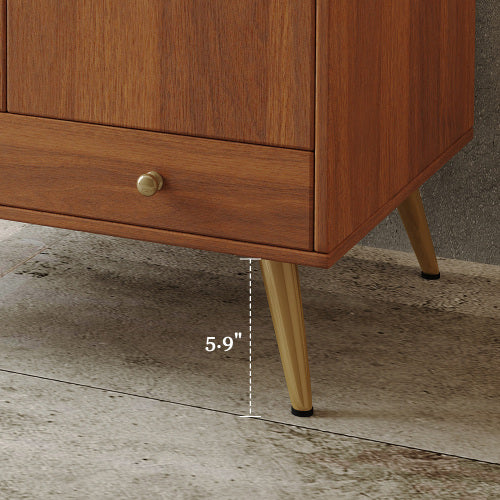 Bathroom Vanity with Sink, Wood Freestanding Vanity with Double Doors and Drawers, Modern Brown Bathroom Cabinet