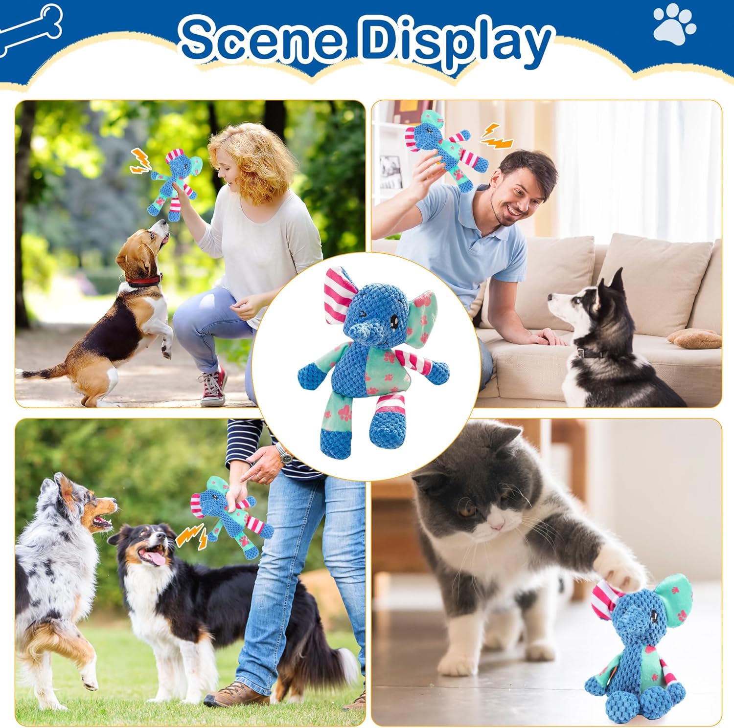 ZippyPawsToys Puppy Teething Interactive Chewing Plush Toy to Keep Them Busy, Best Birthday, Christmas, Halloween, Easter Gift, Elephant