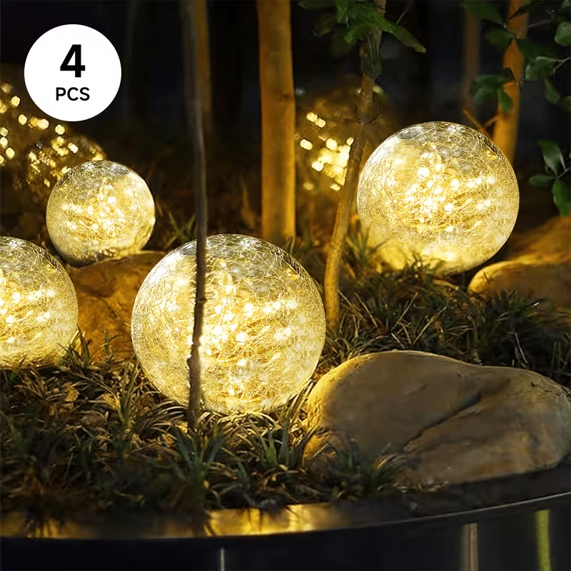 4 Pack Small Solar Globe Lights Outdoor Waterproof‑Solar Balls‑Solar Garden Lights‑Orbs for Outside Cracked Glass Ball for Lawn Patio Yard Backyard Decorations