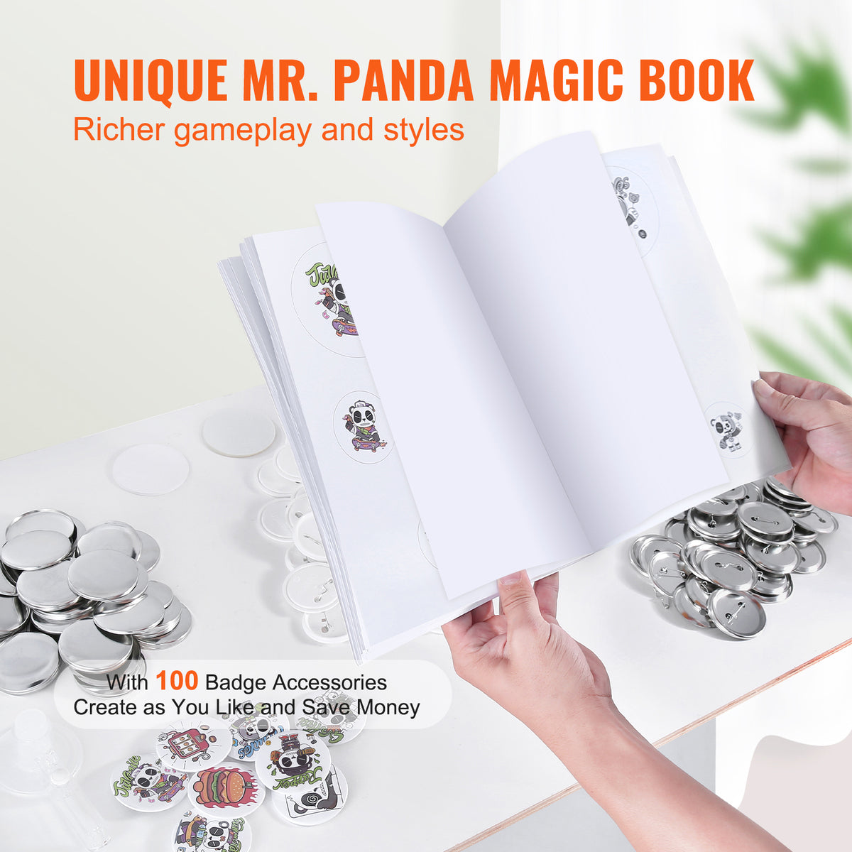 AEELLEEA 2.25 Inch Button Maker Machine, DIY Pin Badge Press Kit with 100 Sets Supplies & Panda Pattern Magic Book for Handmade Craft