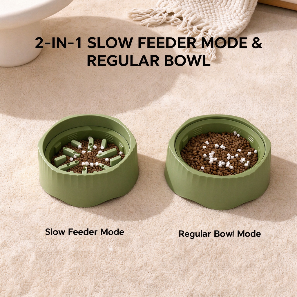 2-in-1 Pet Slow Feeder Bowl, Anti-Choke Maze Food Bowl with Non-Slip Base, Washable Pet Feeding Dish for Cats Small Dogs