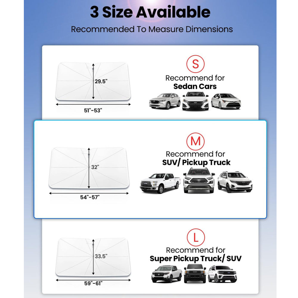 Foldable Car Windshield Sun Shade, UV & Heat Blocking Dashboard Shield, Summer Essential, Easy Storage, Universal Fit Auto Umbrella