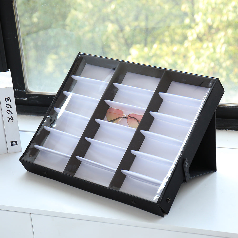 AEELLEEA-18 Slots Sunglasses Organizer Storage Case Tray, Eyewear Display Holder for Eyeglasses & Sunglasses, Large Capacity Glasses Collection Box for Home, Shop Display
