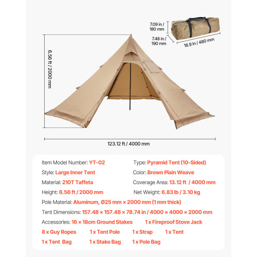 Pyramid tent, backpack travel tent, lightweight 6.83 pound conical camping hunting tent