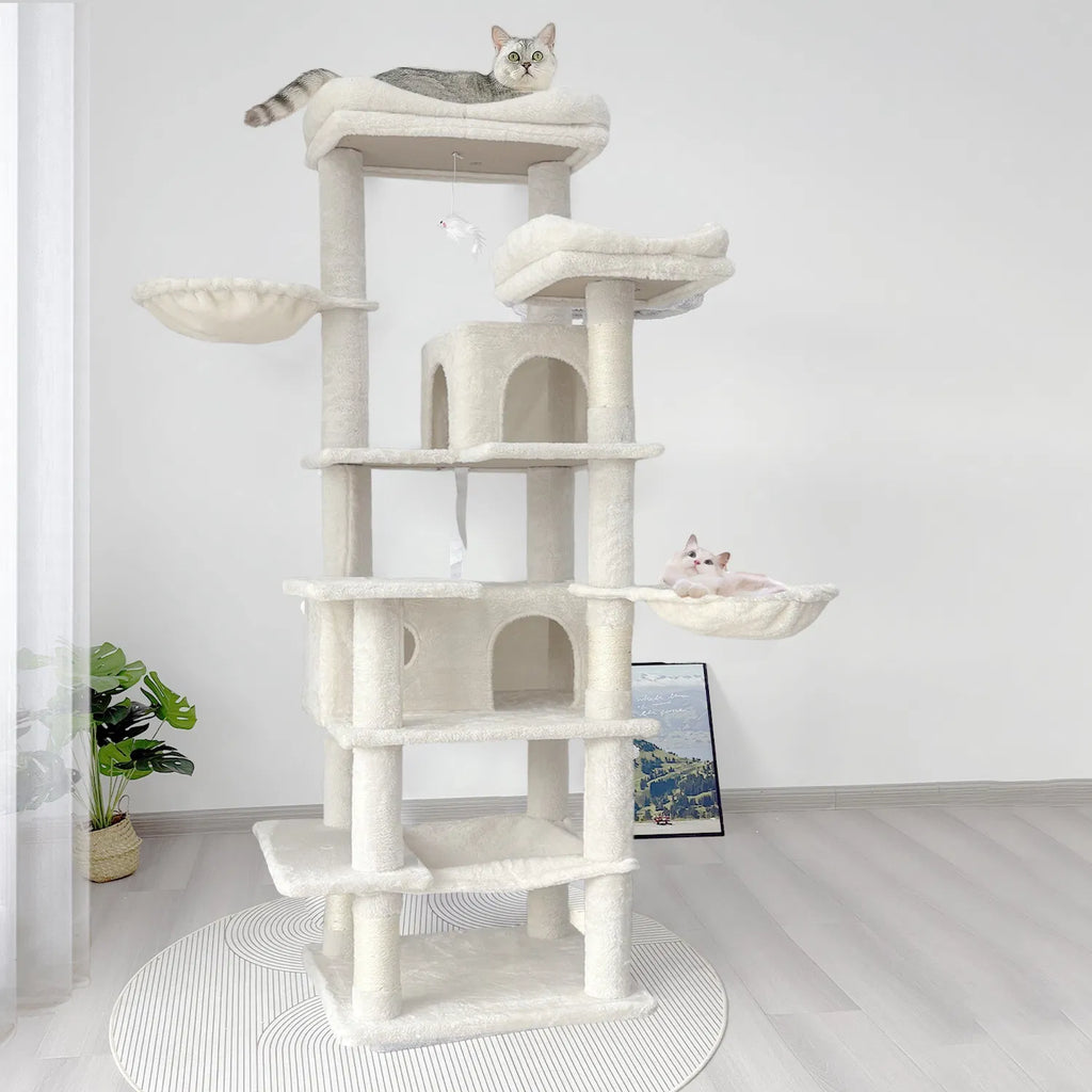 68 Inch Multi‑Level Cat Tree Tower, Cat Activity Center with Hammocks, Hanging Basket, Cat Condo, Removable Cushions & Sisal Scratching Posts