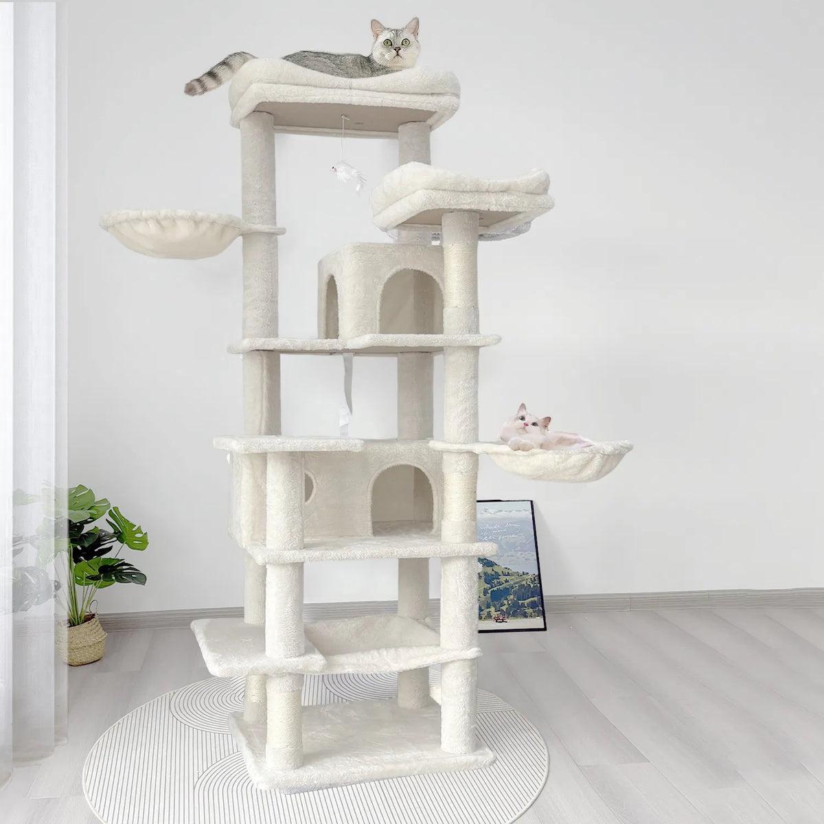 68 Inch Multi‑Level Cat Tree Tower, Cat Activity Center with Hammocks, Hanging Basket, Cat Condo, Removable Cushions & Sisal Scratching Posts