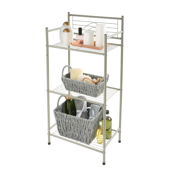 AEELLEEA 17" x 11" x 36" 3-Tier Iron Bathroom Shelf, Freestanding Rust Resistant Storage Rack in Satin Nickel Finish