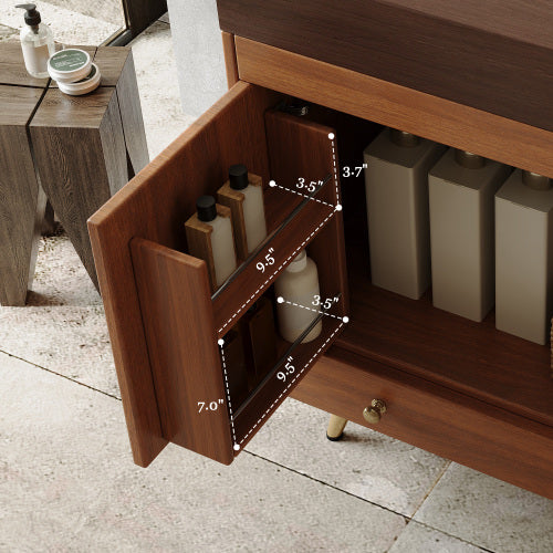 Bathroom Vanity with Sink, Wood Freestanding Vanity with Double Doors and Drawers, Modern Brown Bathroom Cabinet
