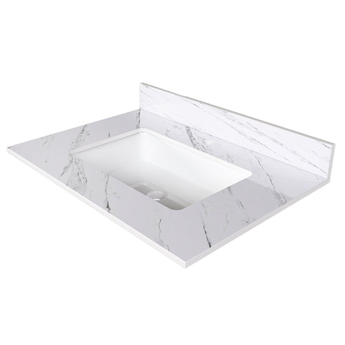 31 Inch Bathroom Vanity Top with Undermount Rectangle Sink, White Marble Engineered Stone Countertop with 4 Inch Backsplash