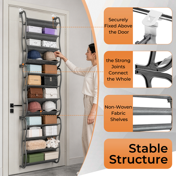 Over the Door Shoe Organizer 12 Tier, Hanging Shoe Rack with Hooks for Heels Sneakers Slippers, Metal Storage for Entryway