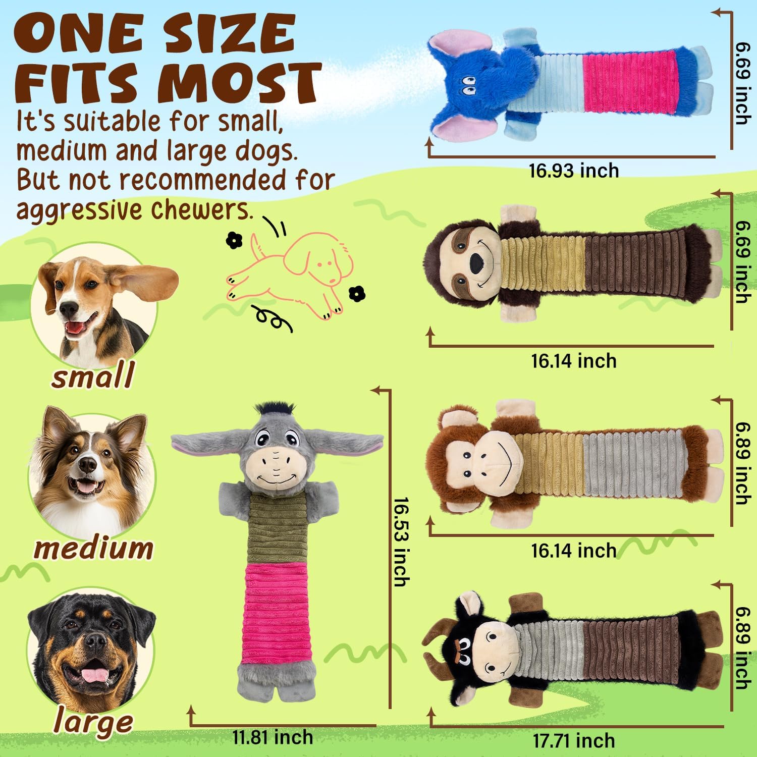 5 Pack No Stuffing Dog Squeaky Toys, Dog Chew with Crinkle and Squeaker, Cute Animal Plush to Keep Them Busy, Suitable for Large and Aggressive Chewers