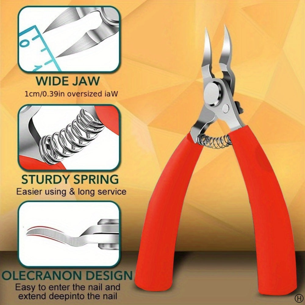 Stainless Steel Ingrown Toenail Nipper, Wide Jaw Curved Blade Nail Clipper with  Non-Slip Handle & Spring for Home Pedicure