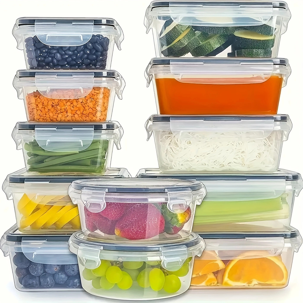 12 Pcs Airtight Food Storage Containers with Lids, Leak Proof Meal Prep, Microwave Freezer & Dishwasher Safe, Multi-Size Plastic Bins for Kitchen